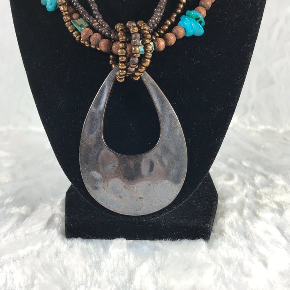 Tribal Inspired Multi strand beads Hammered Metal - Picture 2 of 10